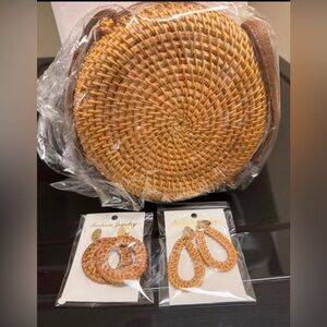 Stylish Rattan Bag with Earrings